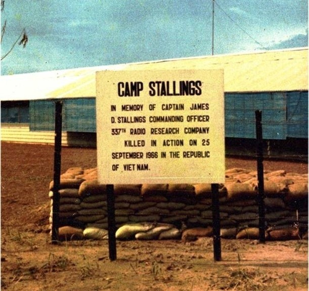 A photo of the sign for Camp Stallings
